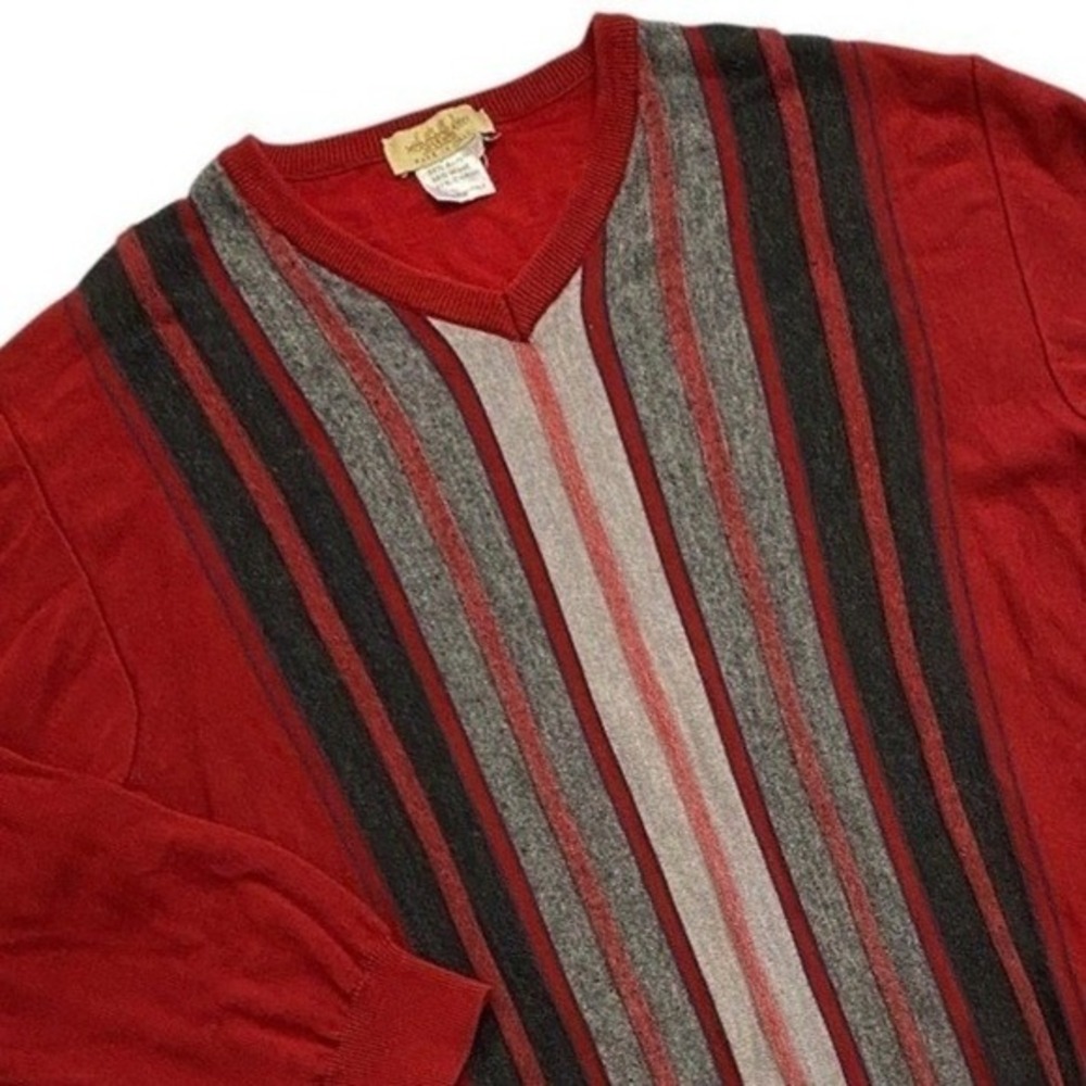 Montechiaro XXL (fits smaller) XL Red Striped Wool Blend Knit Sweater Pullover